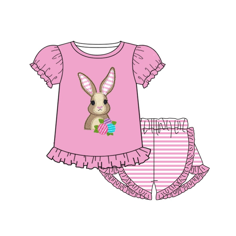custom Girls Easter short sleeve short pants rabbit print moq 5