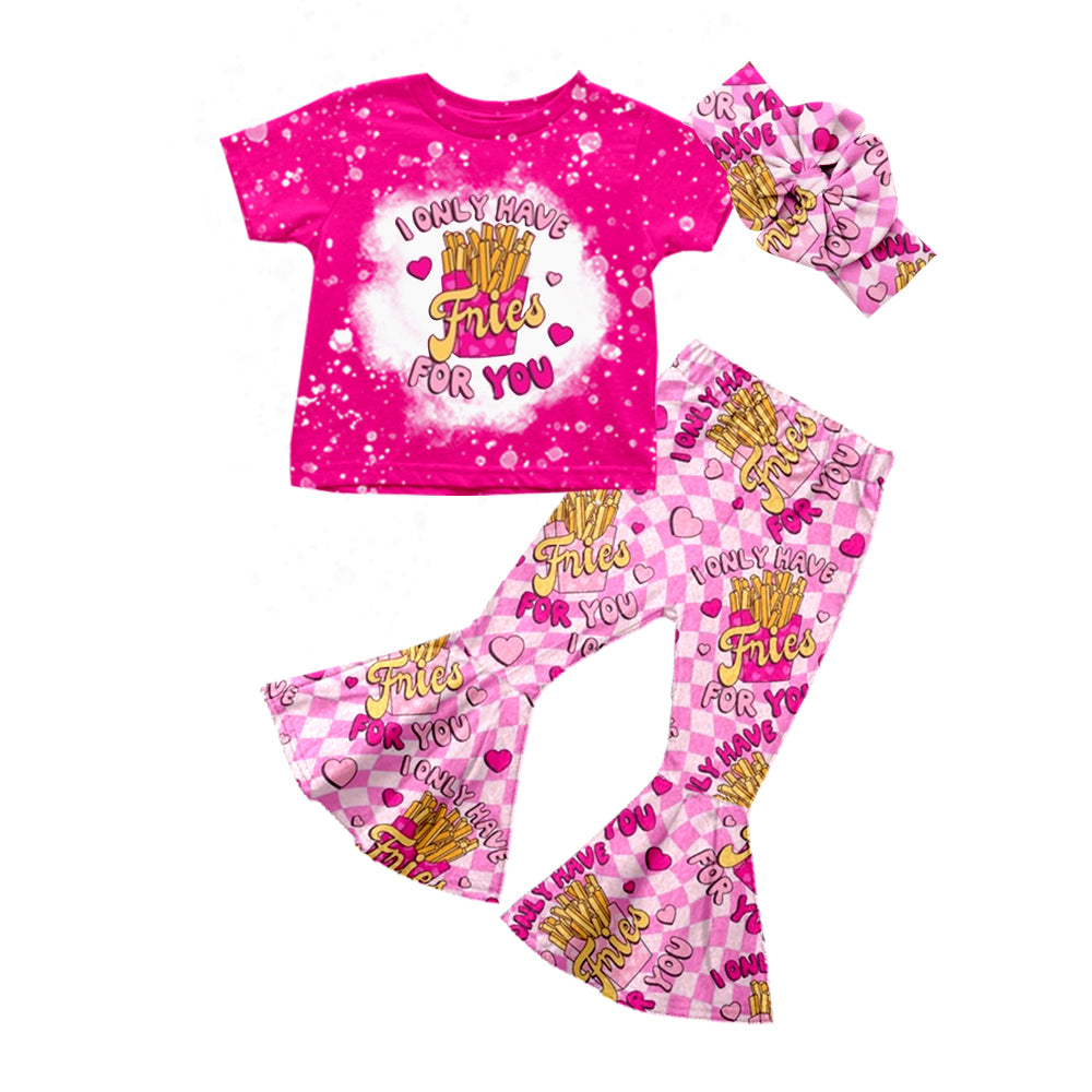 custom girls short sleeve long pants fries print moq 5