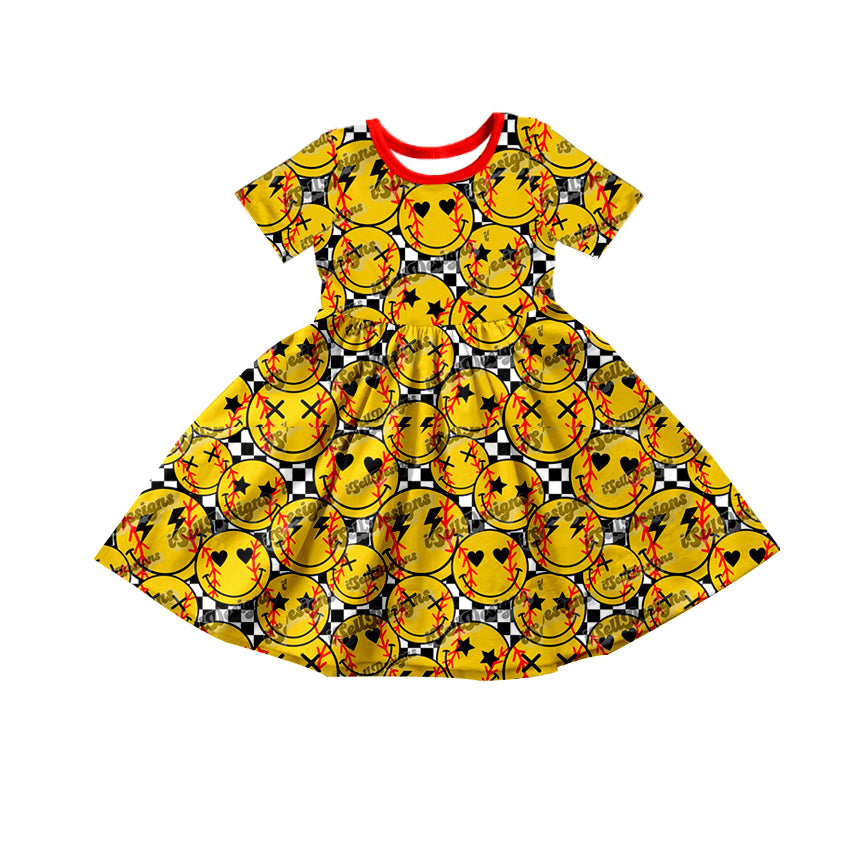 custom girls short sleeve dress smile print moq 5
