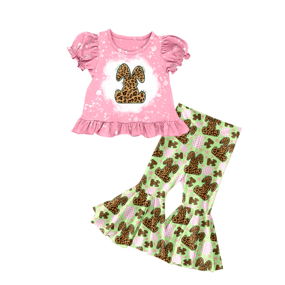 custom Easter girls short sleeve long pants rabbit print moq 5