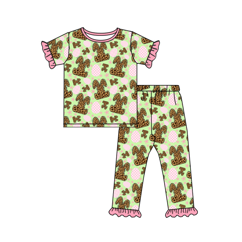 custom Easter girls short sleeve long pants rabbit print moq 5