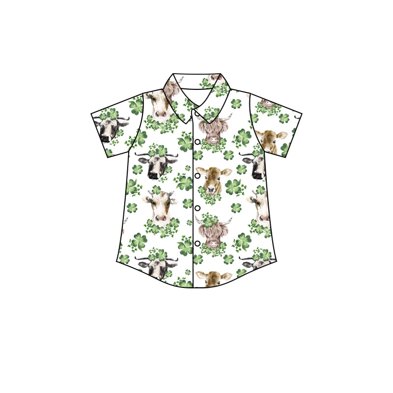custom moq 3 mix size bull head short sleeve shirt clover white color kids clothing ester clothing