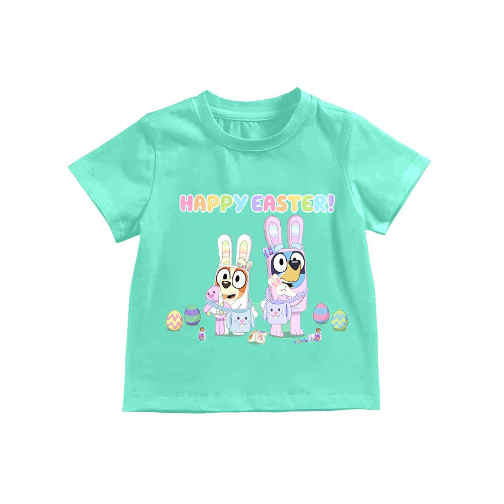 custom moq 3 mix size animation character t-shirt green color kids clothing Easter children clothes