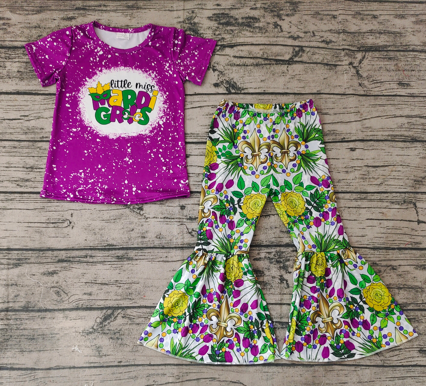 GSPO1171 mardi gris purple short sleeve carnival floral trousers suit