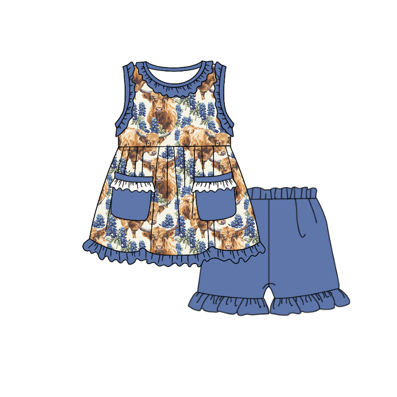 Custom moq 3 Girls alpine navy blue sleeveless with pocket shorts suit
