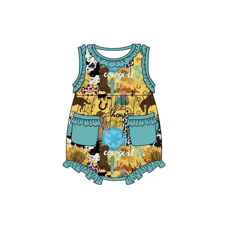 Girls riding horse smiley sleeveless with pocket romper