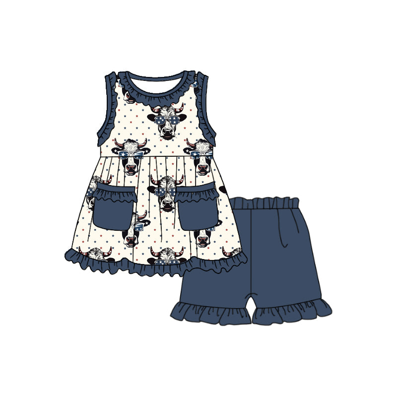 Girls sleeveless with pocket shorts suit