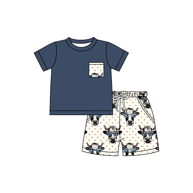 Boys short sleeve with pocket shorts suit