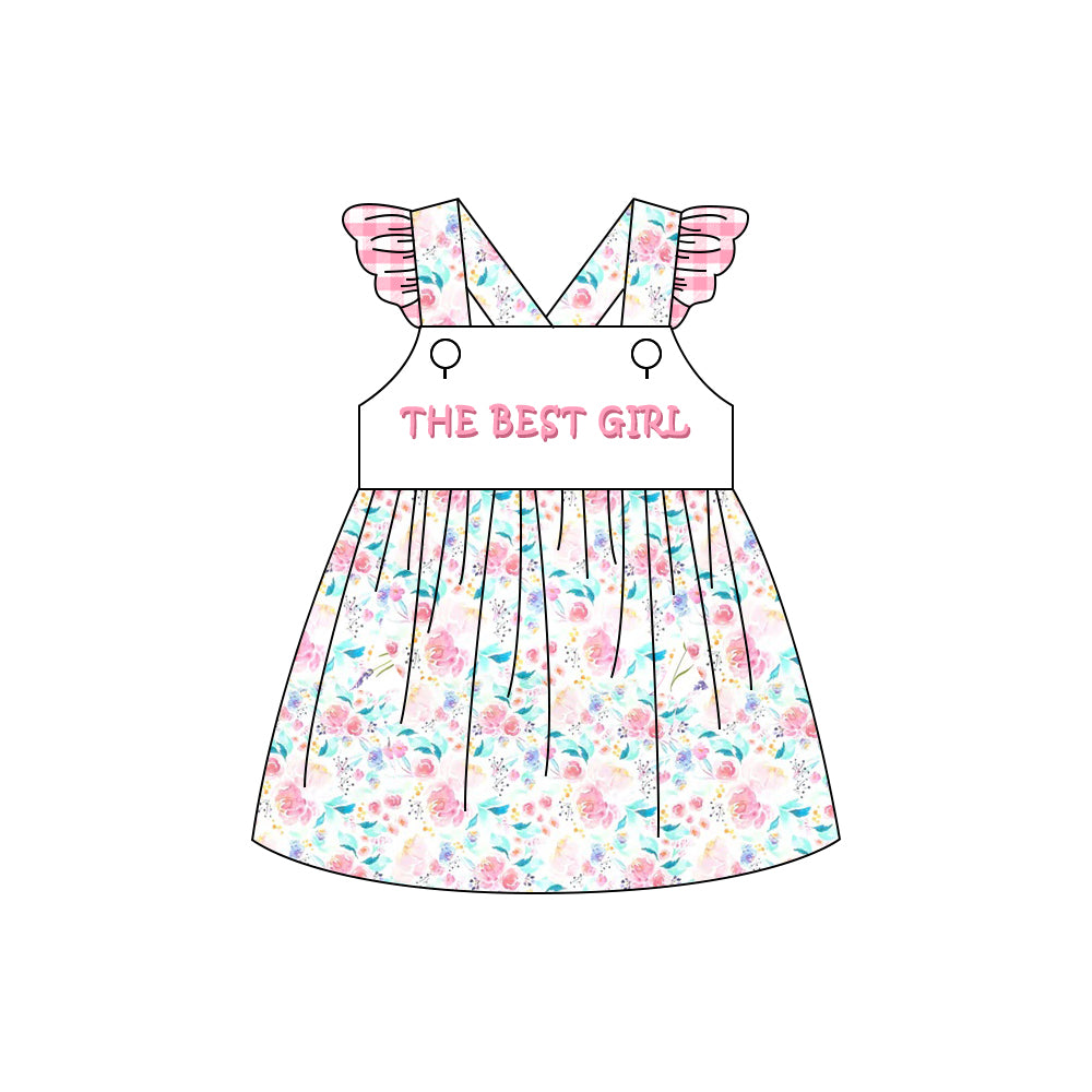 Girls THE BEST GIRL pink flying sleeve dress