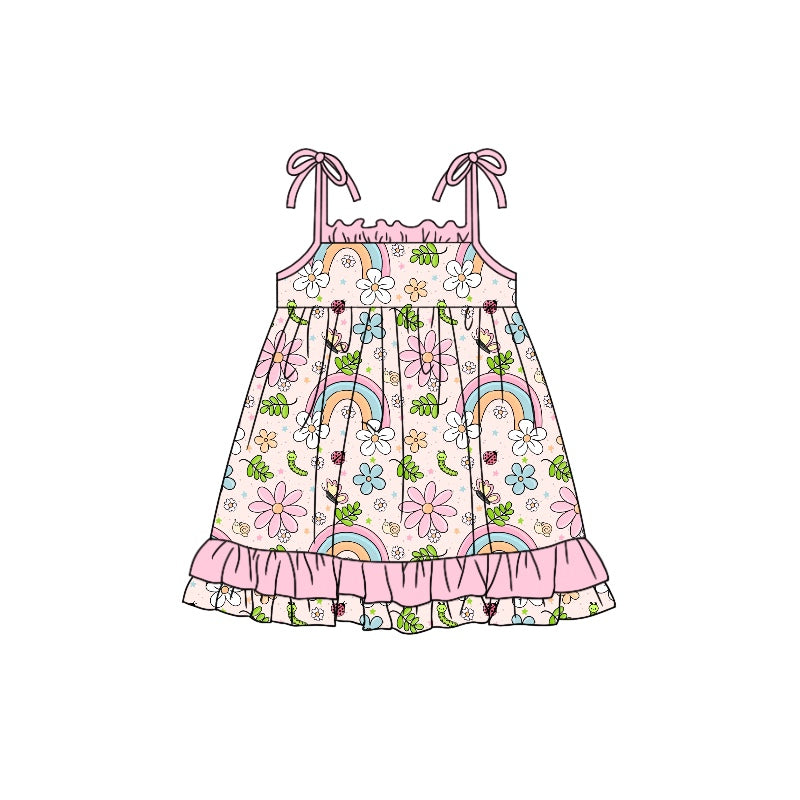 Girls rainbow flower suspender dress