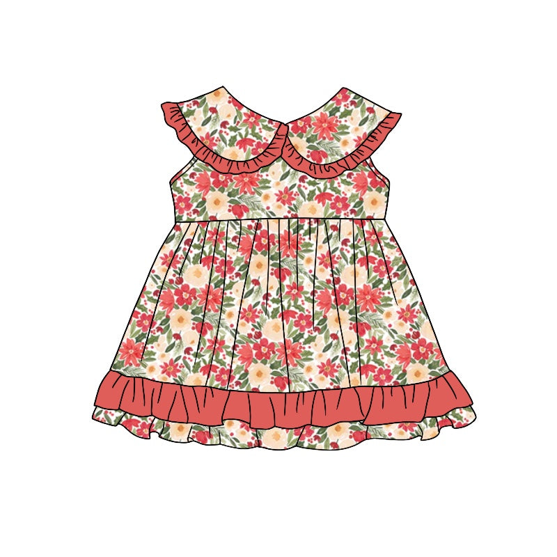 Girls red flower sleeveless dress