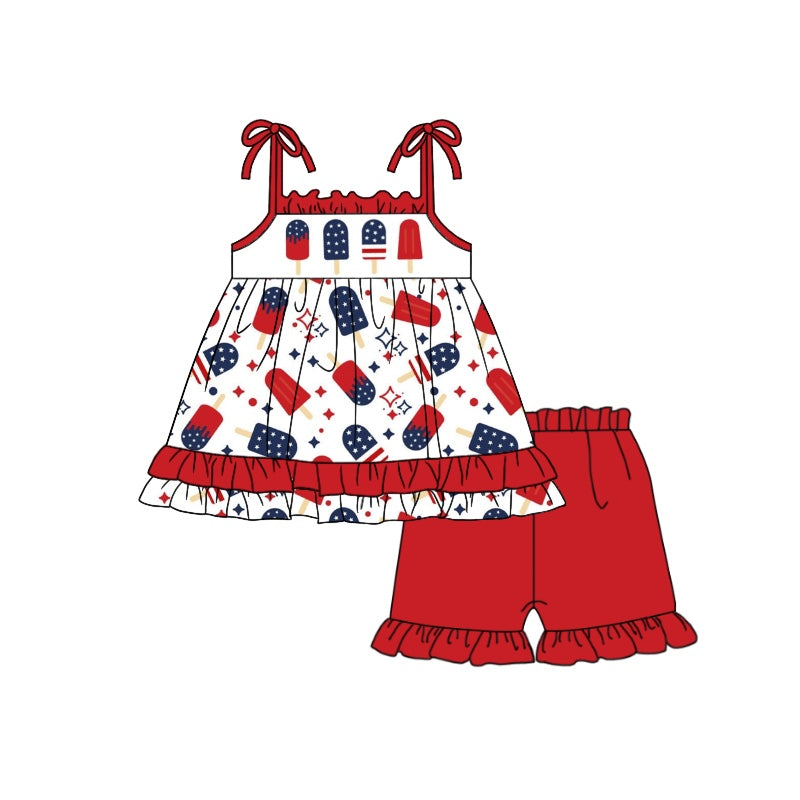 Girls suspender shorts suit