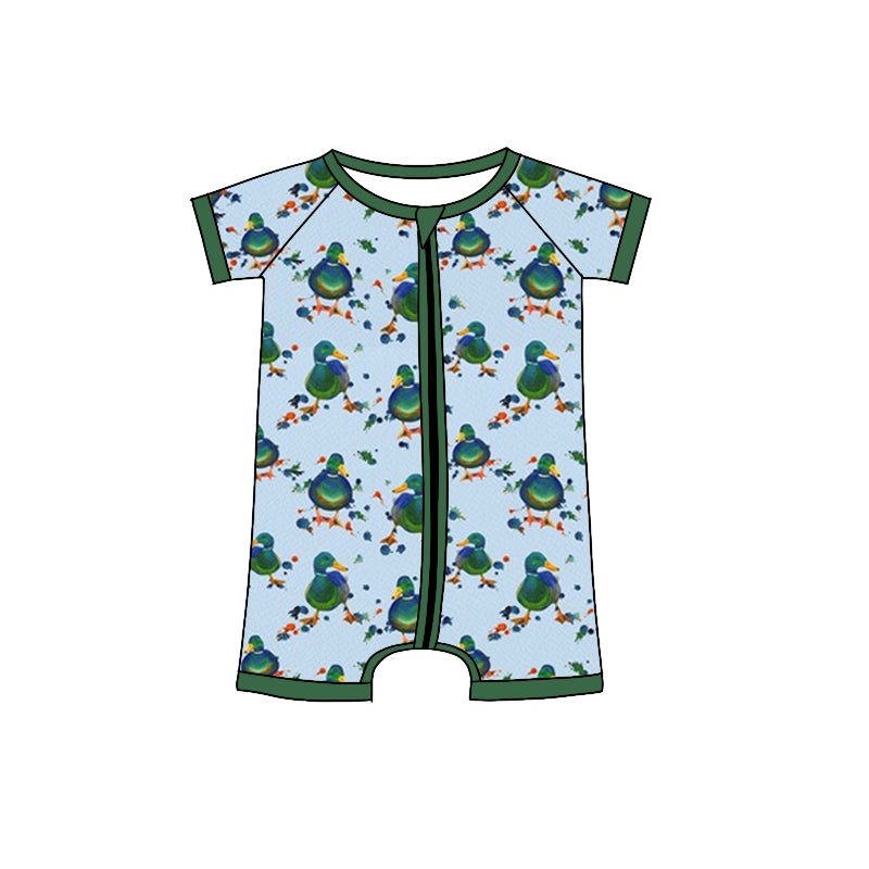Pre-order baby boy clothes green ducks short sleeve summer romper