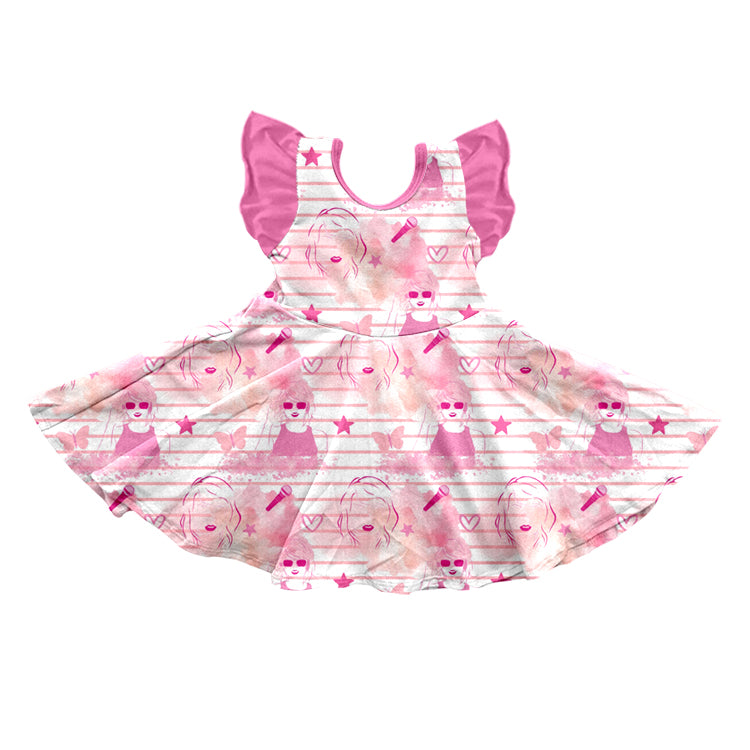 pre-order toddler girls clothes pink flying sleeve dress
