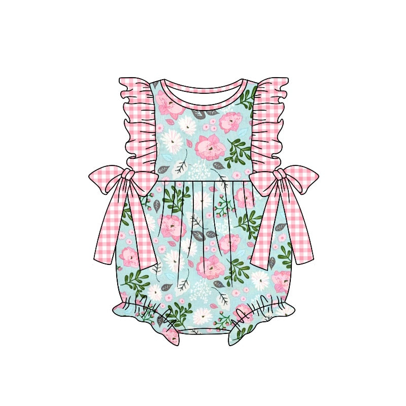 baby clothes pink flower fly sleeve summer romper