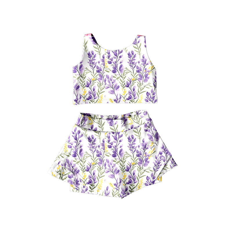 purple flower sleeveless shorts summer suit