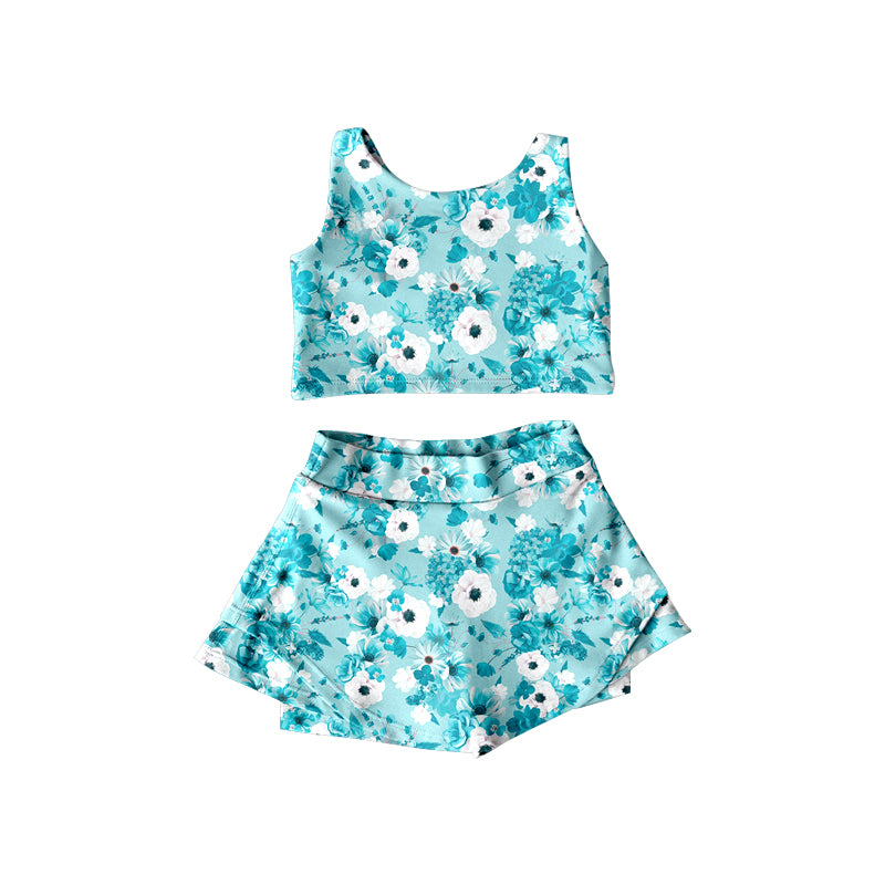 Girls flower blue sleeveless shorts summer set