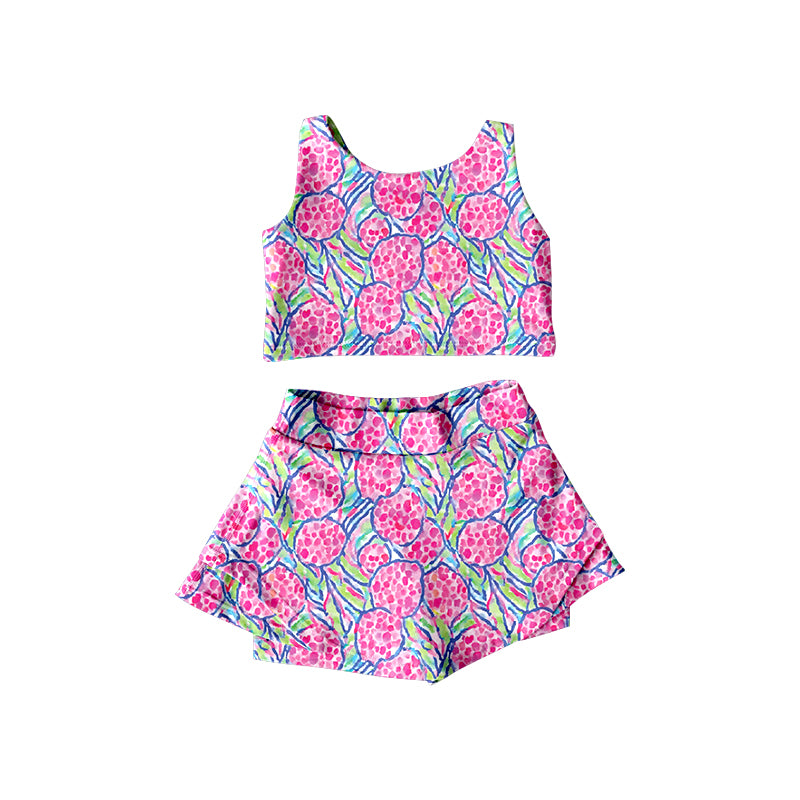 Girls purple flower sleeveless shorts summer set