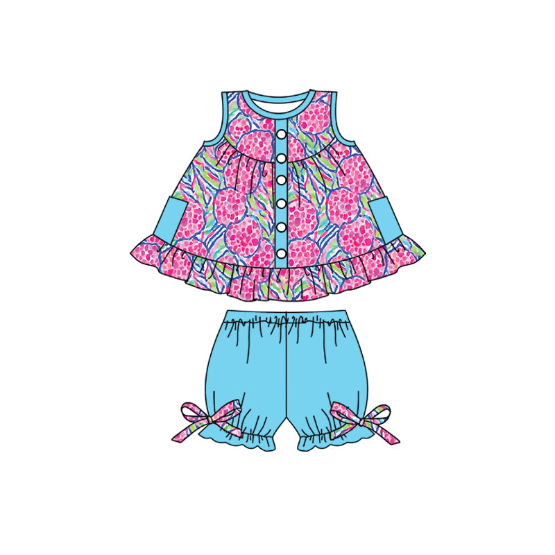 Girls flower purple sleeveless shorts summer set