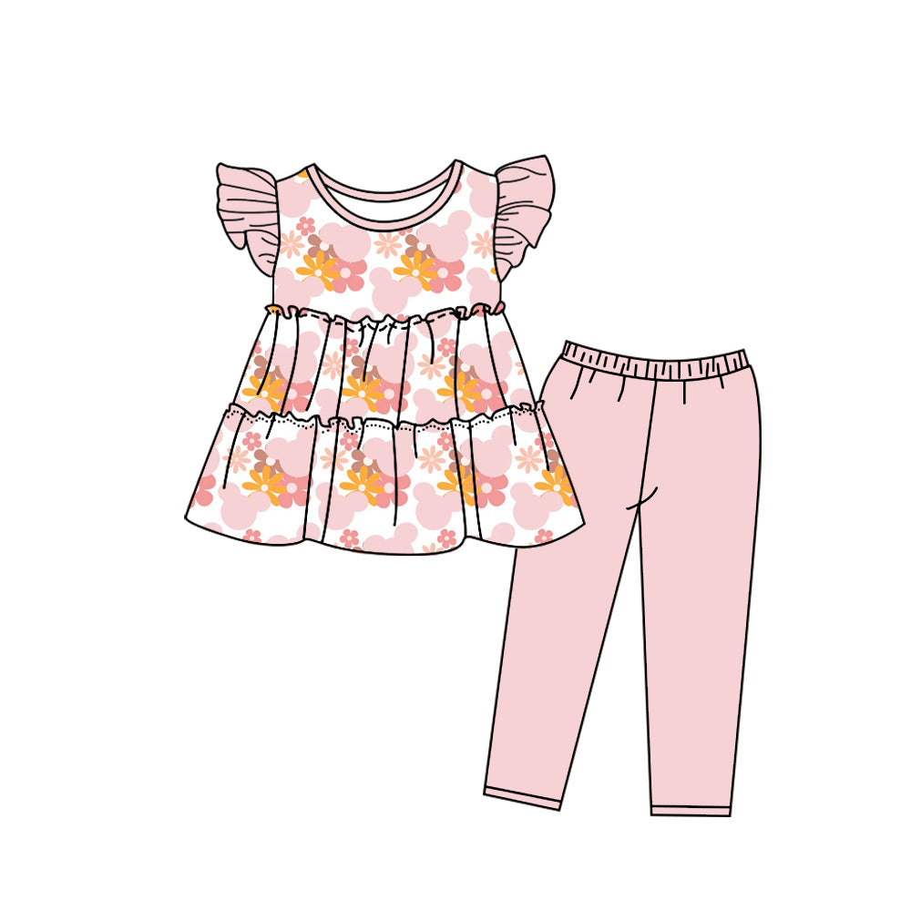 girl pink flying sleeve pants suit