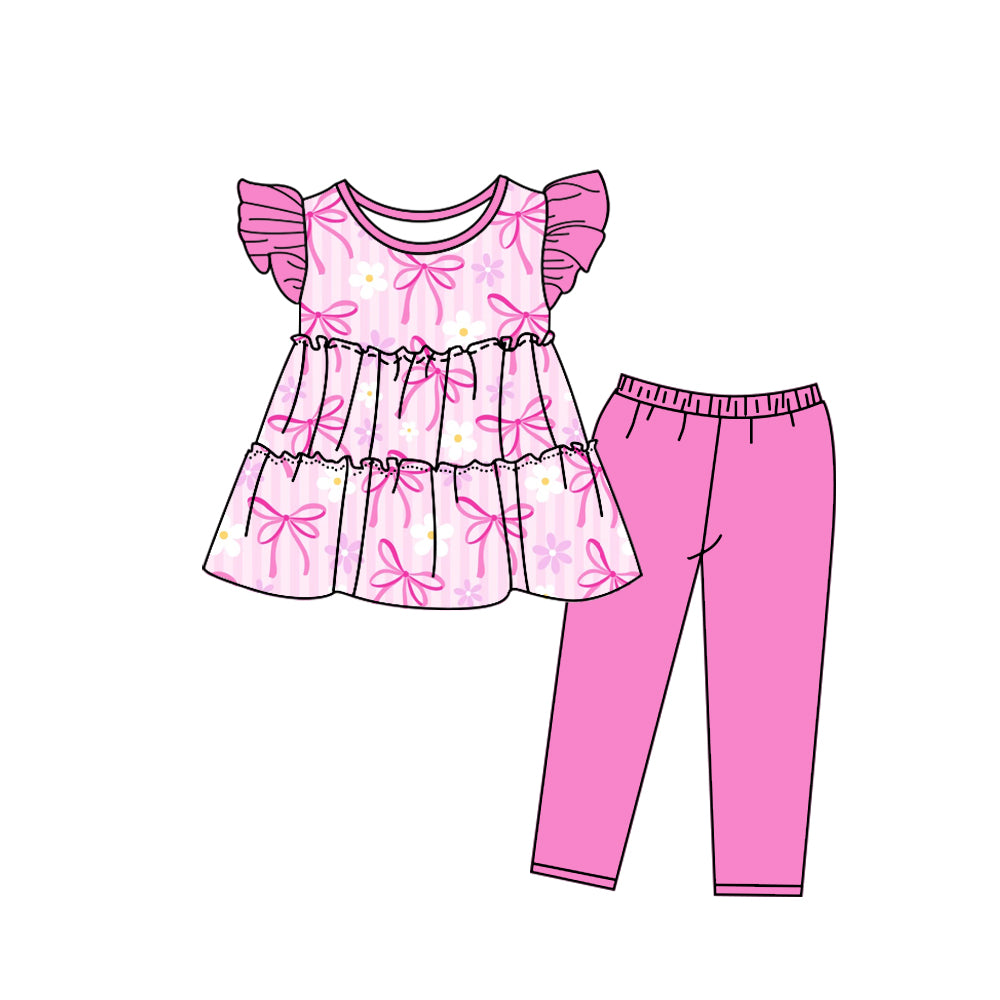 girl pink flying sleeve pants suit