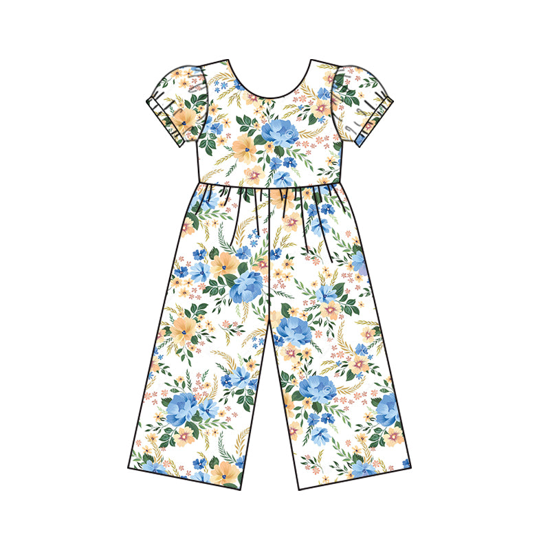 Girls Summer blue flower jumpsuit