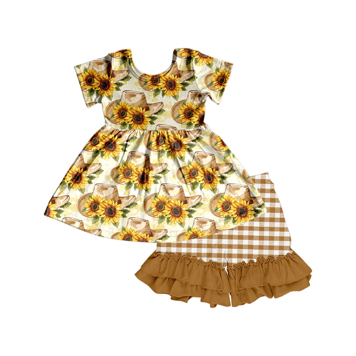 Girls sunflower short sleeve shorts suit