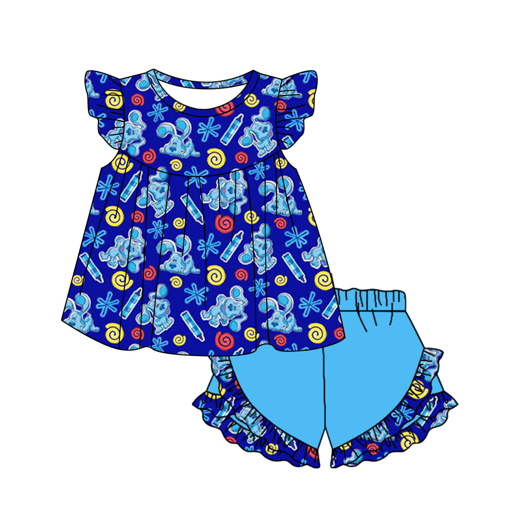 baby girls clothes navy blue flying sleeve shorts summer outfit