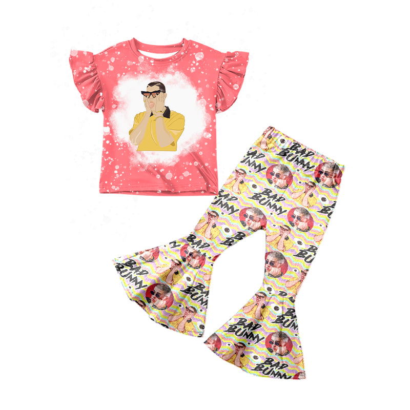 baby girls clothes BAD BUNNY pink fly sleeve pants summer outfit