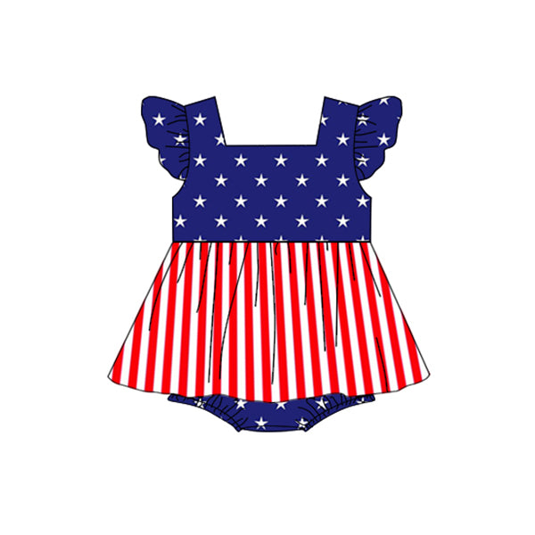 baby girls clothes 4th of July navy blue stars flying sleeve summer romper