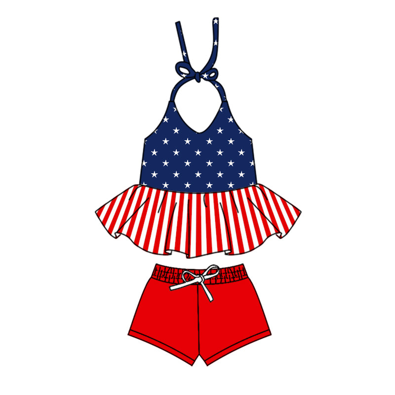 baby girls clothes 4th of July stars Halter neck red shorts summer outfits