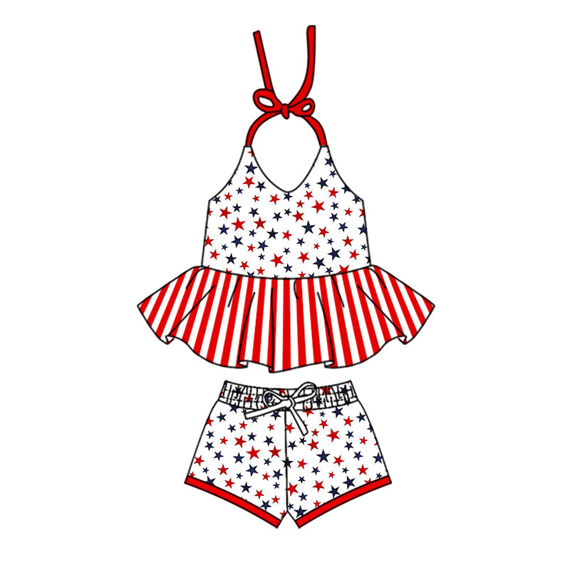 baby girls clothes 4th of July stars Halter neck shorts summer outfits