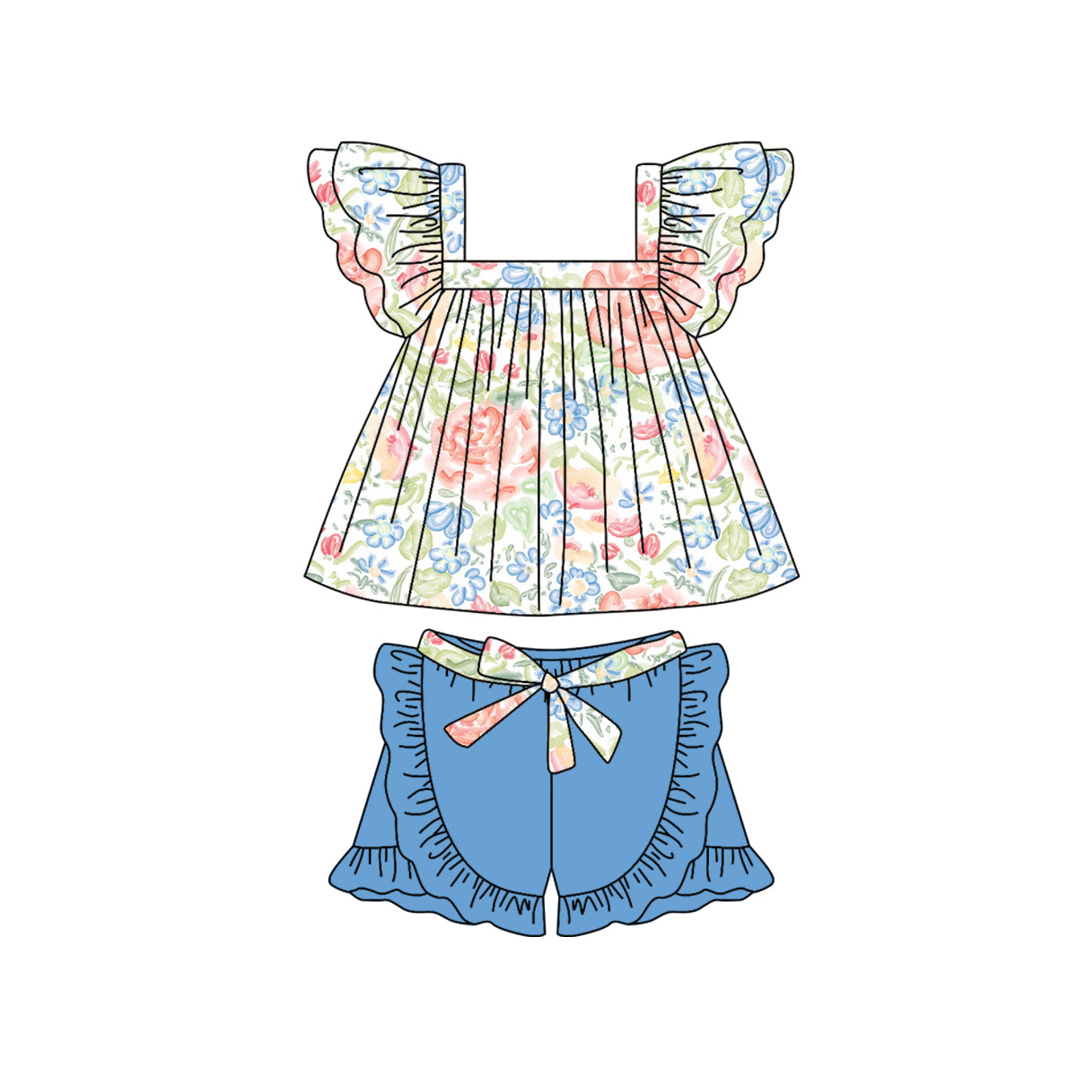 baby girl clothes floral fly sleeve shorts sets