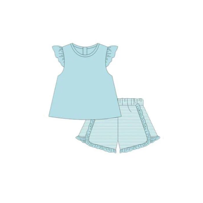 Deadline: May 16 custom no moq eta 5-6weeks  Summer blue short-sleeved shorts suit