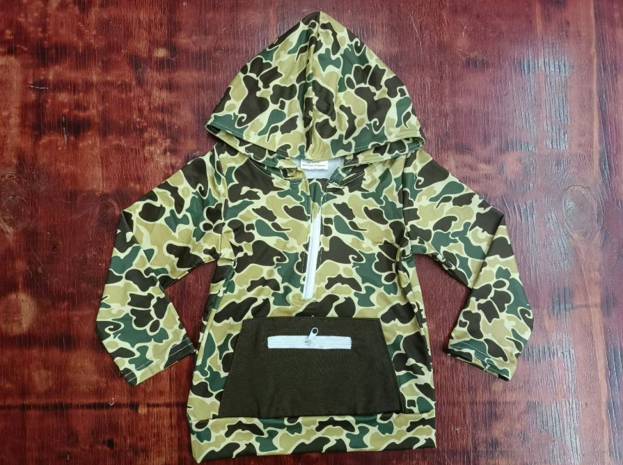 Custom moq 3 eta 6-7weeks Army Green Camouflage Zip-Up Hooded Pullover