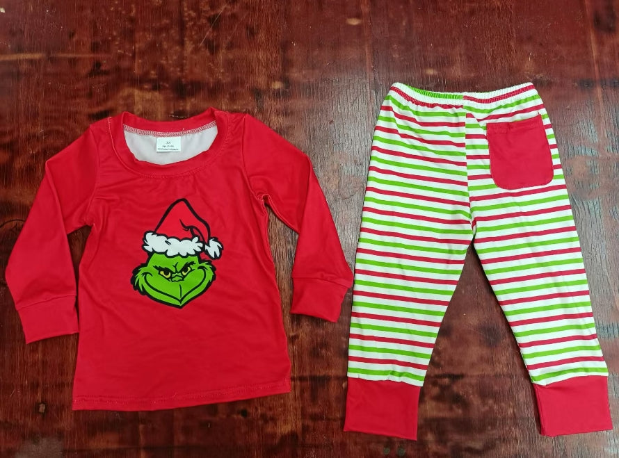 Custom moq 3 eta 6-7weeks Christmas Movie Characters Red Long Sleeve - Red-Green-White Striped Pants Set