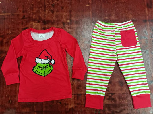 Custom moq 3 eta 6-7weeks Christmas Movie Characters Red Long Sleeve - Red-Green-White Striped Pants Set