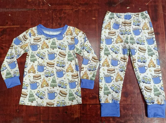 Custom moq 3 eta 6-7weeks Bonfire-Teacup-Christmas Tree Blue Long Sleeve Suit