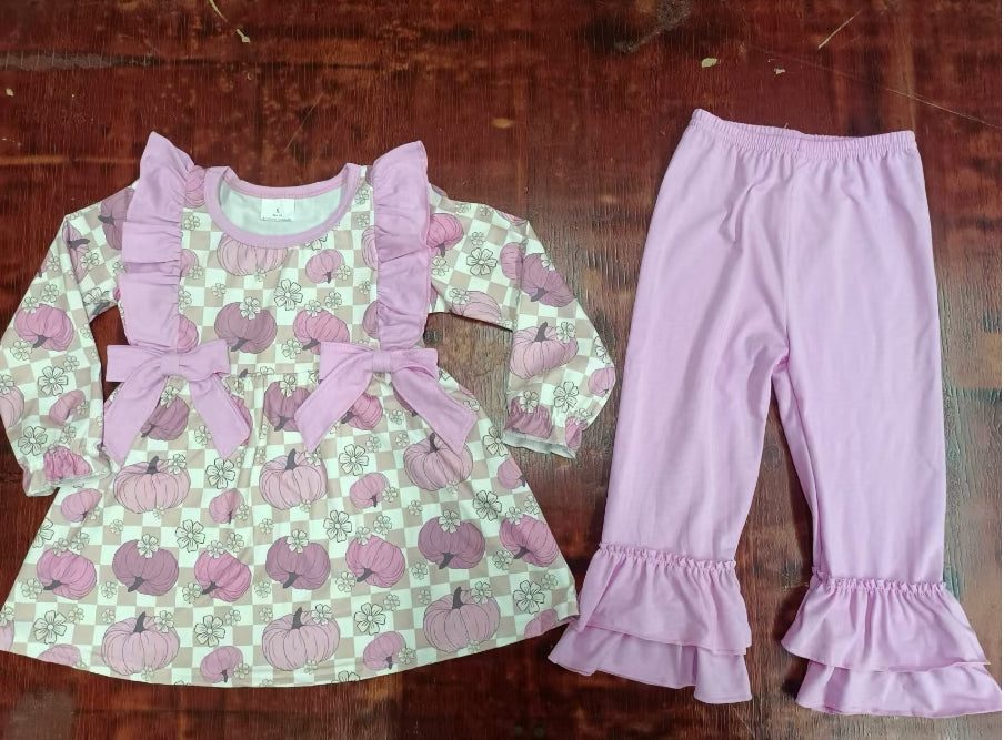Custom moq 3 eta 6-7weeks Light Purple Pumpkin Bow Flying Sleeve Long Sleeve Suit