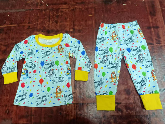 Custom moq 3 eta 6-7weeks Balloon-letter-puppy pattern sky blue long-sleeved suit