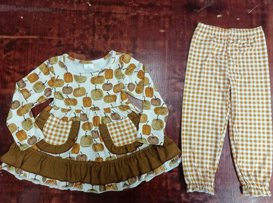 Custom moq 3 eta 6-7weeks Light Brown Pumpkin Ruffle Lace Pocket Long Sleeve Suit