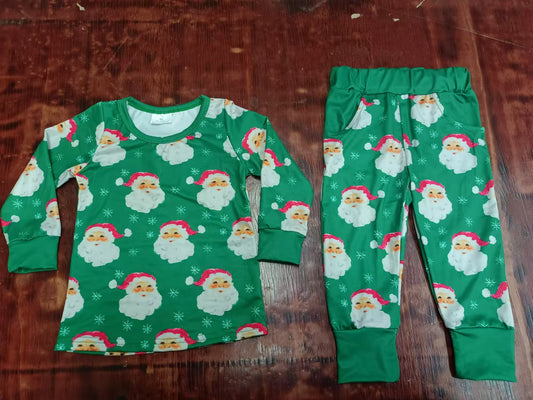 Custom moq 3 eta 6-7weeks Santa Claus - Snowflake Pattern Grass Green Long Sleeve Suit