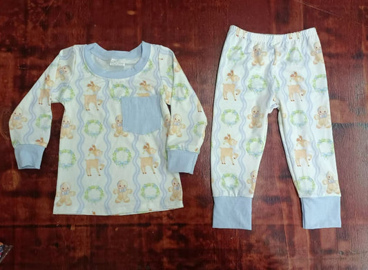 Custom moq 3 eta 6-7weeks Garland-Deer-Bear Blue Pocket Long Sleeve Suit