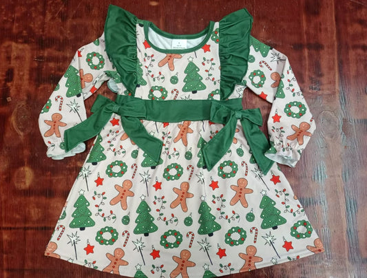 Custom moq 3 eta 6-7weeks Green flying sleeves bow long sleeve dress