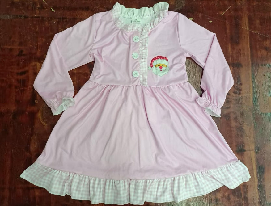 Custom moq 3 eta 6-7weeks Pink Button Ruffle Neck Long Sleeve Dress