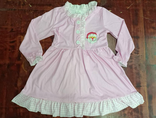 Custom moq 3 eta 6-7weeks Pink Button Ruffle Neck Long Sleeve Dress