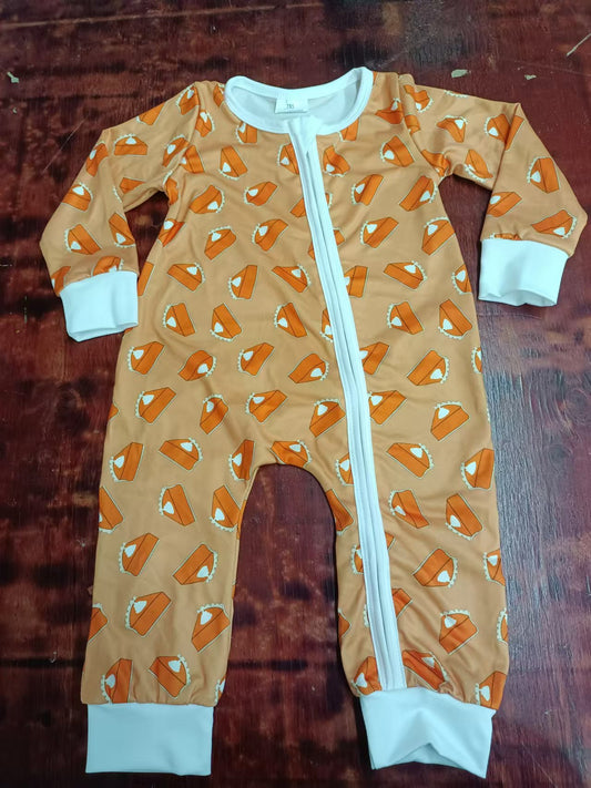Custom moq 3 eta 6-7weeks Orange Triangle Cake Pattern Long Zip-Up Romper