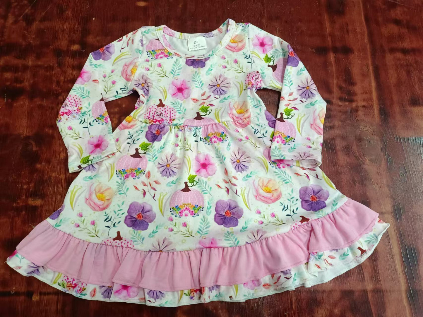 Custom moq 3 eta 6-7weeks Purple Pumpkin Flower Long Sleeve Dress