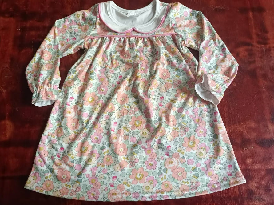 Custom moq 3 eta 6-7weeks Light blue floral long-sleeved dress with doll collar