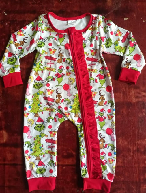 Custom moq 3 eta 6-7weeks Green Sign - Green Monster Pattern Red Pleated Long Zipper Climbing Suit